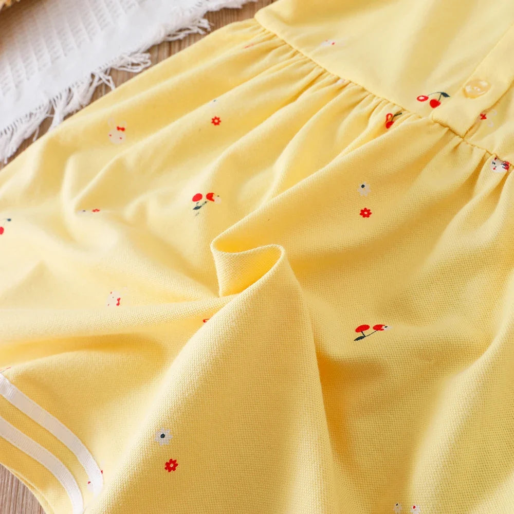 Baby Girls Summer Dress Short Sleeved Turn Down Collar Cotton Clothes for Girls Aged 2-6 Years Kids Dresses