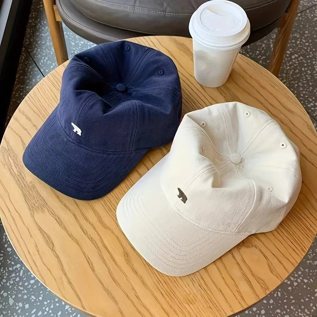 Polar Bear Embroidered Baseball Hats for Men and Women, Wide brims to Show Face, Small Retro Hats, Soft Top Duck Tongue Hats