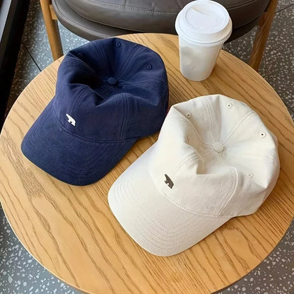 Polar Bear Embroidered Baseball Hats for Men and Women, Wide brims to Show Face, Small Retro Hats, Soft Top Duck Tongue Hats