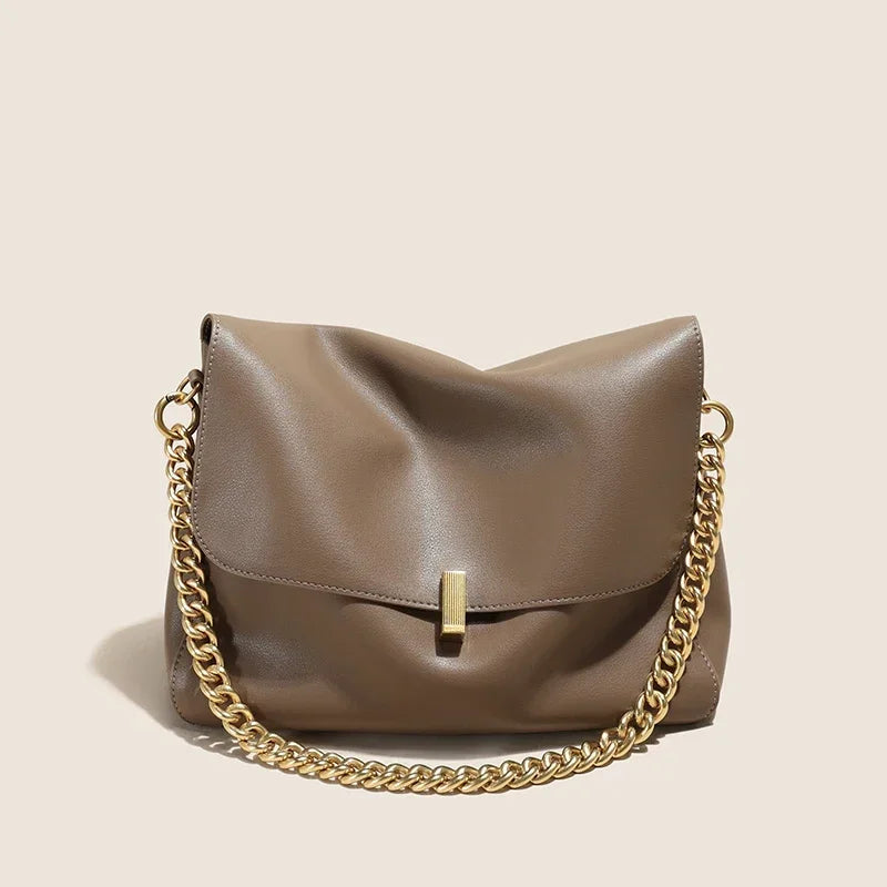 New Genuine Cow Leather Shoulder Chain Bag For Women Large Capacity Crossbody Handbag Messenger Tote Bag Luxury Designer