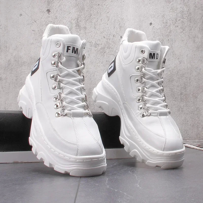 White High Top Board Boots for Men Thick Soled Men Boots with Elevated Height Inside Outdoor Casual Versatile High-top Shoes