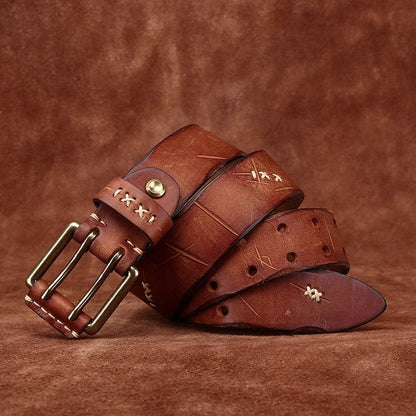 3.8CM Retro Real Genuine Leather Belt Brass Buckle Luxury Designer Belts Men Pure Cowskin Strap Male Cowboy Jeans Belt for Man