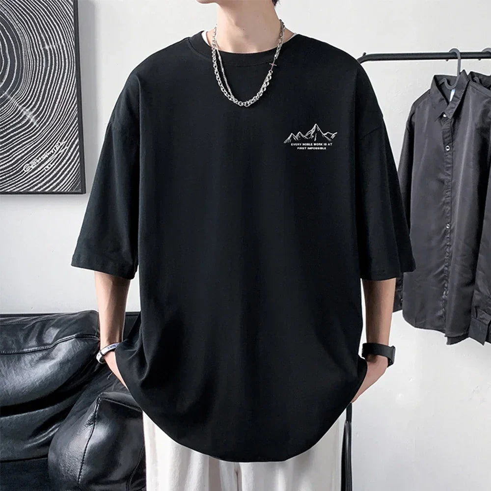 Men's Cotton T-shirt Front Back Print Half Sleeve T-shirt Men's Cotton Summer Loose Oversized Casual O-neck Male Tees