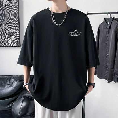 Men's Cotton T-shirt Front Back Print Half Sleeve T-shirt Men's Cotton Summer Loose Oversized Casual O-neck Male Tees