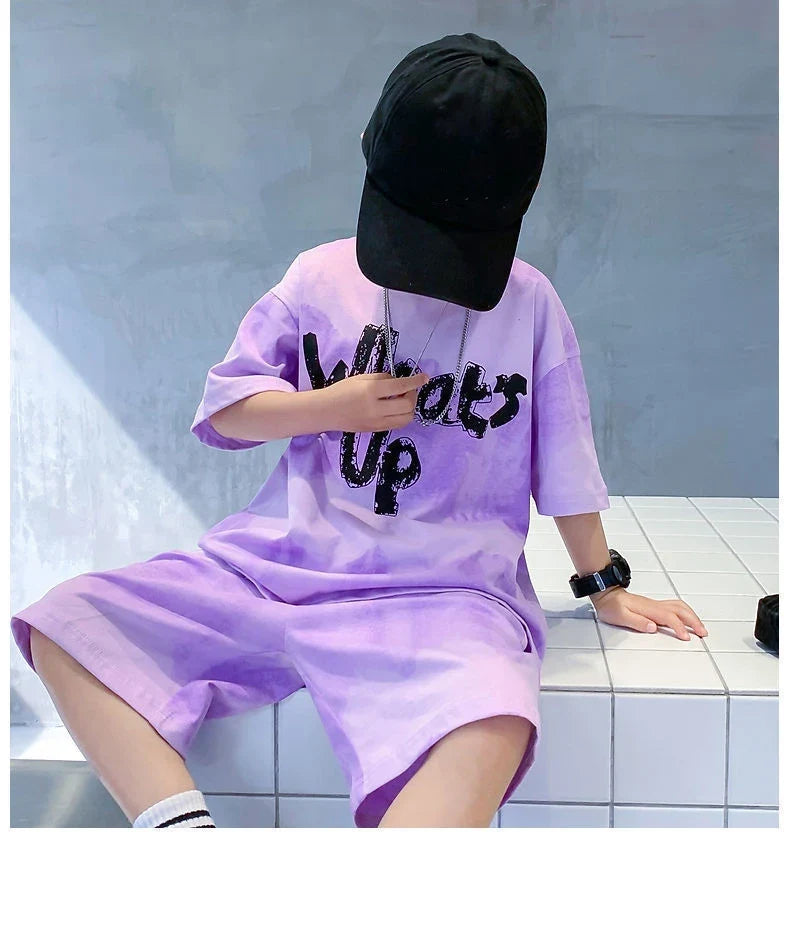 Loose Outfits Children Streetwear what's up 2024 New Boy Summer Quick dry Suit Short Sleeve TShirt + Shorts Two piece Sports Set