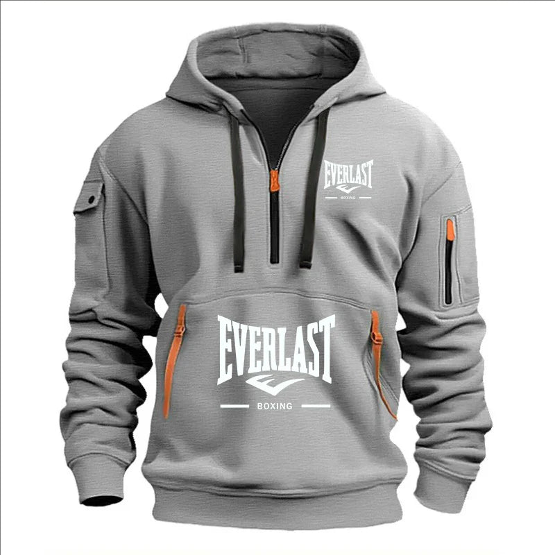 Fashion autumn and winter men's brand clothing multi-zipper design printed hoodie casual sweatshirt loose hooded jumper