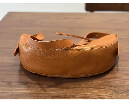 2026 New Genuine Leather Women's Bag Casual Solid Color Versatile Saddle Bag Soft Cowhide Shoulder Crossbody Bags