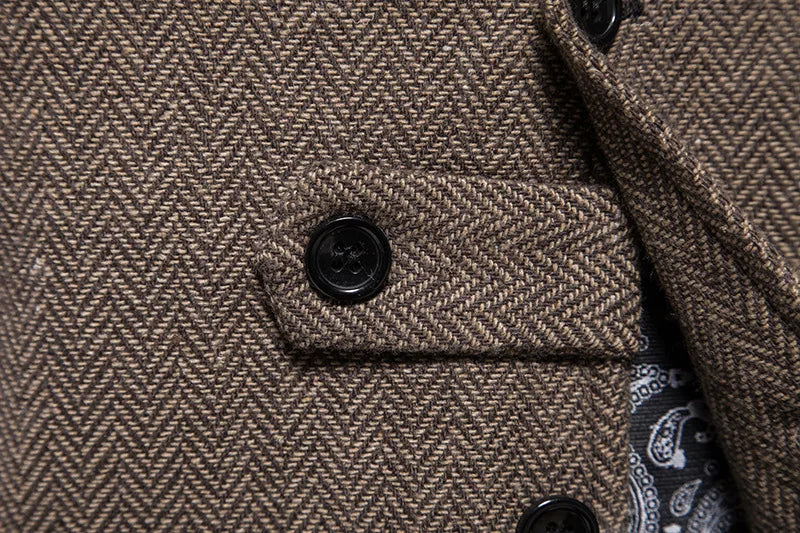 Tailored Collar Vest for Men Single Breasted Herringbone Tweed Suit Vest Mens Formal Striped Waistcoat Punk Groomsmen Wedding