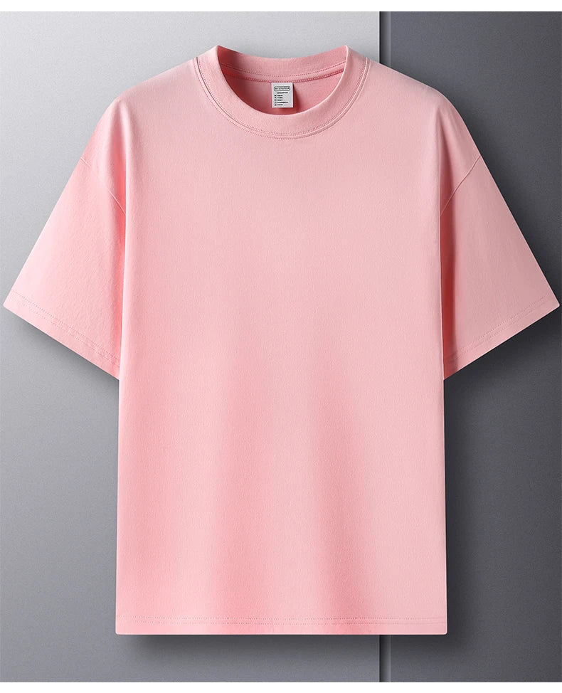 High quality 100% cotton short sleeve men's T-shirt summer round neck loose casual solid color plus size breathable top women