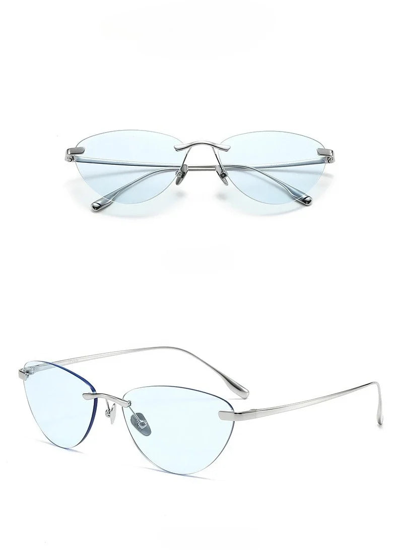 Frameless Cat Eye Sunglasses Fashion New Irregular Sun Glasses Titanium Men Driving Glasses Women Outdoor UV Resistant Eyewear