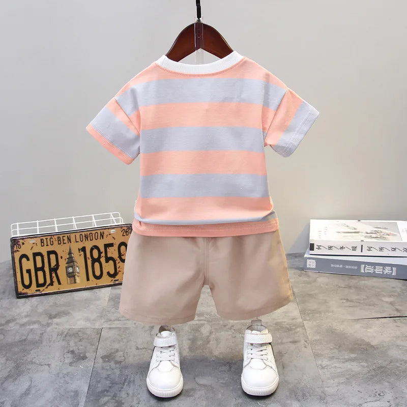 Summer Boys Clothes Children Cotton Strips Causal T Shirts Shorts 2Pcs/set Infant Outfit Kids Toddler Tracksuits 0-5 Years