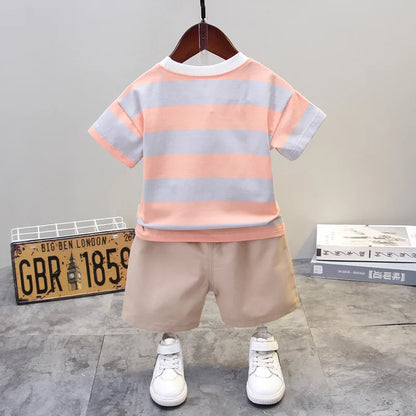 Summer Boys Clothes Children Cotton Strips Causal T Shirts Shorts 2Pcs/set Infant Outfit Kids Toddler Tracksuits 0-5 Years