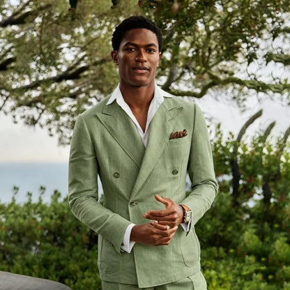 Summer Linen Double Breasted Suits for Men 2 Pieces Separates Blazer Pants for Beach Wedding Casual Party Guest Men Suits 2026