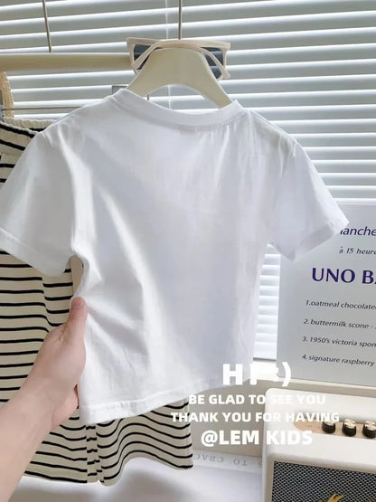 1-8 Years Summer Girls Clothing Set Comfortable Letter T-shirt+Stripe Loose Fitting Pants 2Pcs Suit For Kids Children Outfit