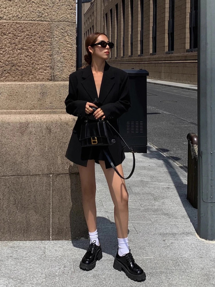 Fashionable Slim Fit Black Blazer for Women 2025 Spring and Autumn New Arrival Solid Color Slimming Casual Long Sleeve Blazers