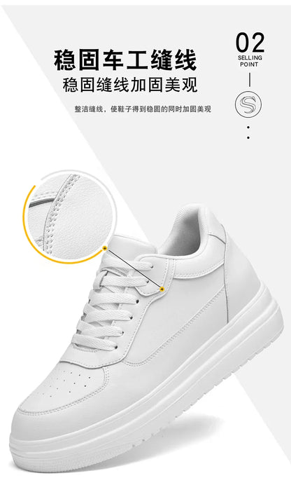 New Invisible Height-increasing Shoes for Men, 6CM-8CM-10CM Sports Shoes,White Leather Sports Shoes for Men,Enlarged Sizes 36-46