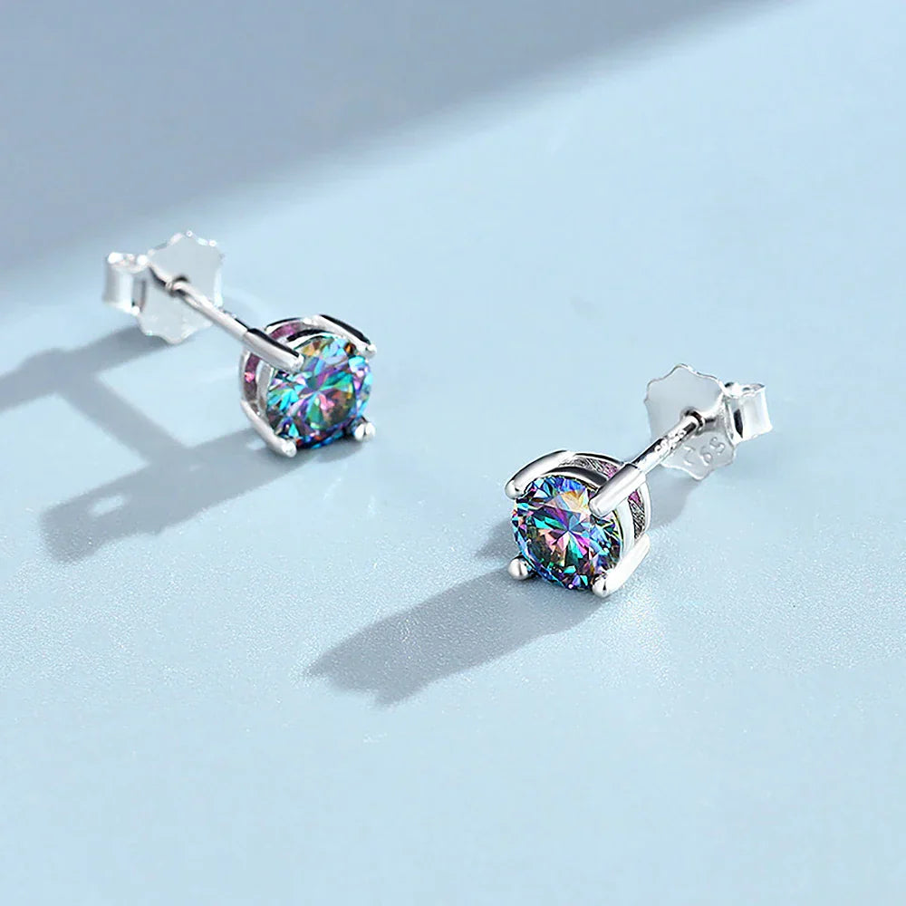 4-claw Real Moissanite Stud Earrings for Women 925 Sterling Silver Earring White Pink Red Green Color Diamond EarringCertified