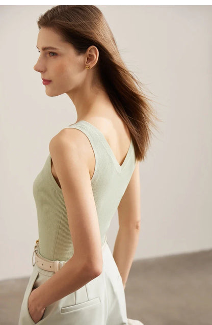 Minimalism Tank Top for Women 2025 Summer New Versatile V-neck fit Knitted Vest Camis Black Tops Women Clothing 72341028