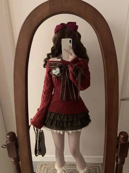 Brown Women Plaid Skirts Kawaii Lolita Sweet Mini Skirts Vintage Lace Patchwork Cute Fashion High Waist Layered Skirt