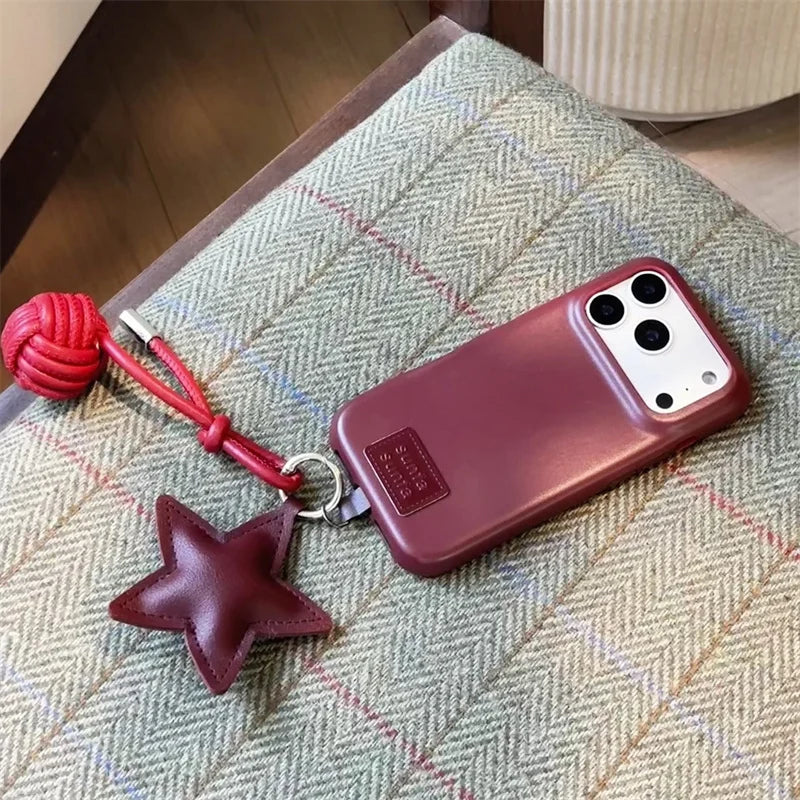 Fashion Leather Phone Case For iPhone 17 Pro 15 14 16 Pro Max Cover with Star Pendant Cute Protective Cases For Apple 17Pro Capa