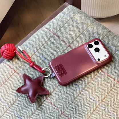Fashion Leather Phone Case For iPhone 17 Pro 15 14 16 Pro Max Cover with Star Pendant Cute Protective Cases For Apple 17Pro Capa