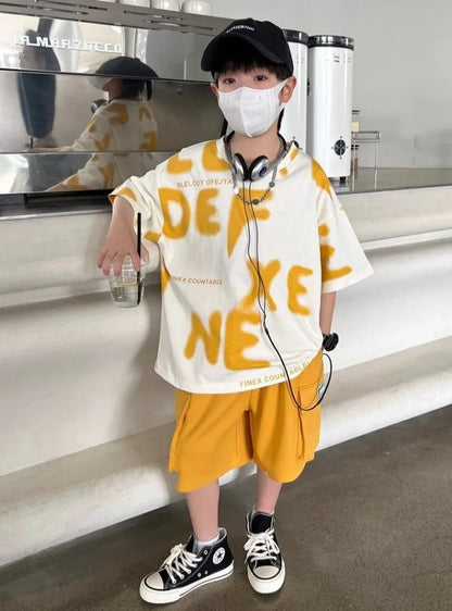 Printed Short Sleeve Children's Boy's Clothing Summer Suit Set Tees Tracksuit T-shirts Boy´s Elementary Student Men's Clothes