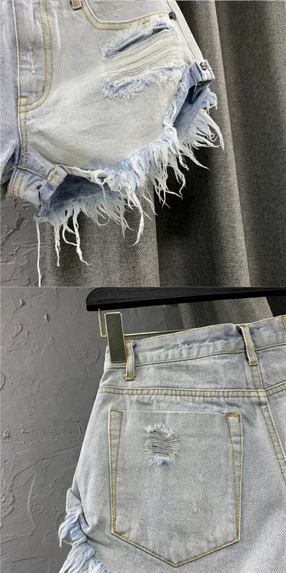 Sexy Low-waisted Denim Shorts 2026 New Summer Hole A Wide-leg Pants Ripped Jeans for Women