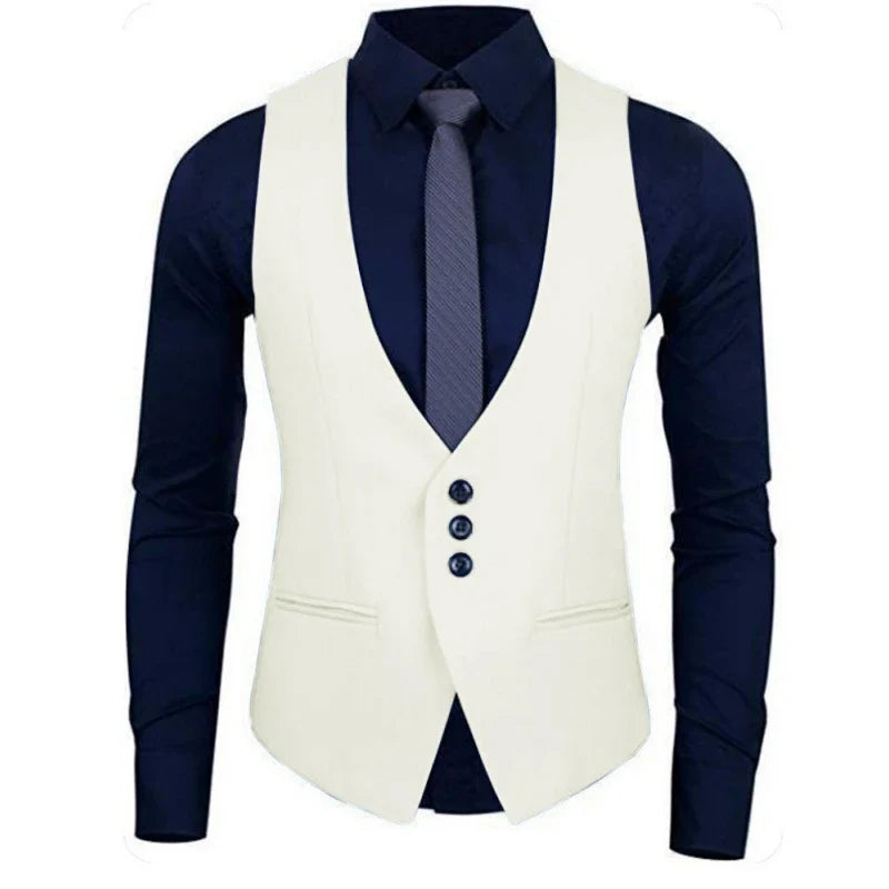 Men Vest White Solid Color Single Button Waistcoat For Wedding Business Banquet Work Formal Casual Men Suit Vest