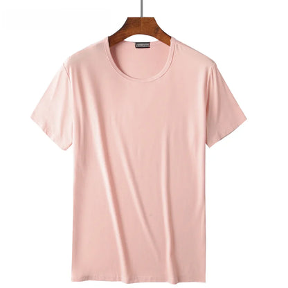 2 Piece Lots 95% Bamboo Fiber T Shirt Men Short Sleeve Tee Solid Color Summer Tops Plain Tshirt Crew Neck White Gym Clothing New