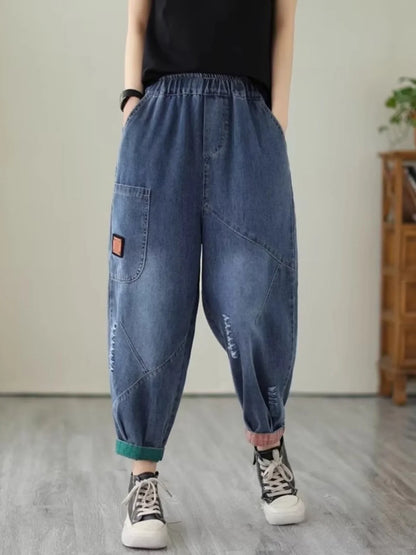 Loose Harlan Jeans Women's Denim Pants Middle-Aged Mom Trendy plus Size Carrot Shape High Waist Cotton Stretch Fabric All Sea...