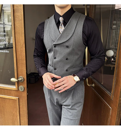(1 Pcs Vest）2024 Latest Style Design Double Breasted Men Suit Vests Formal Groom Wedding Social Slim Fit Sleeveless Vest Coats