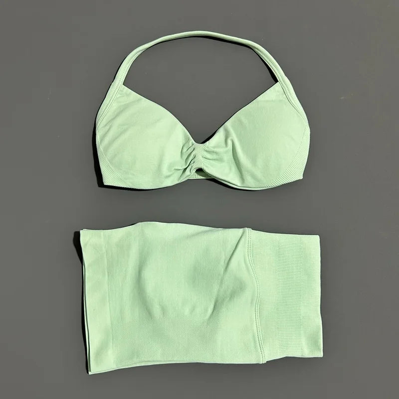 2PCS HISTELLO Seamless Gym Yoga Set Push Up Bra Scrunch Butt Lift Leggings Body Shaping Breathable Comfort Yoga Women Wear