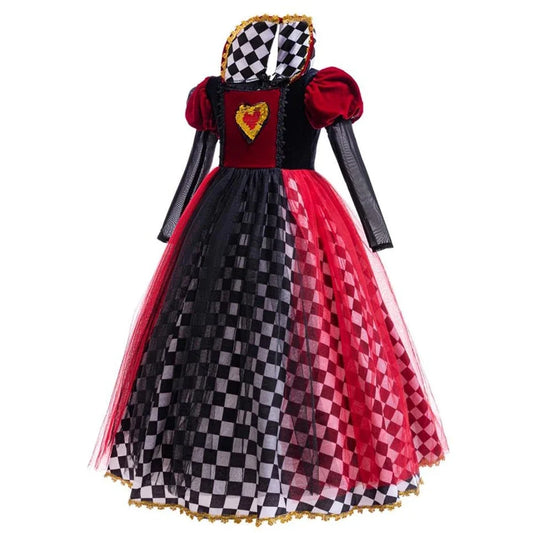 Girls Halloween Party Cosplay Red Queen Gown Clothes Kids Witch Long Sleeves Carnival Outfits Children Masquerade Fancy Costumes