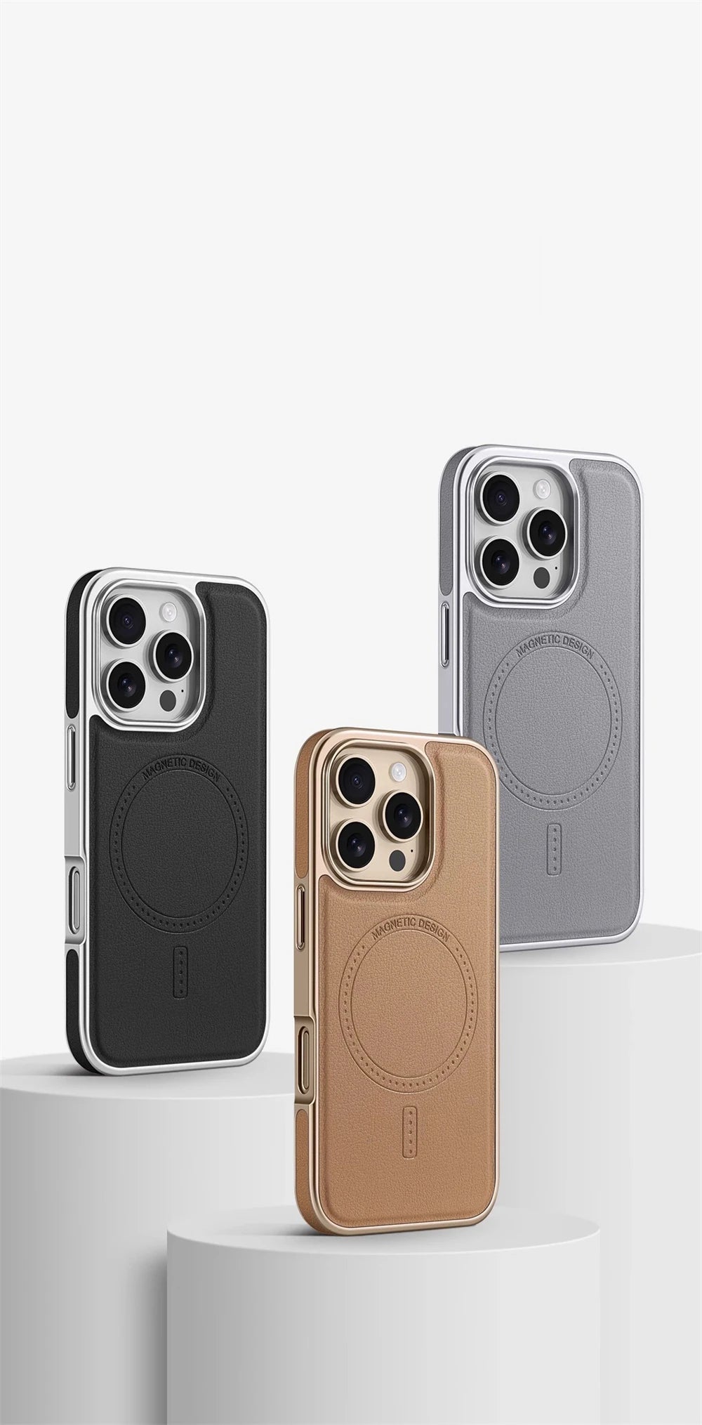 Premium Plating Frame Business Leather Magnetic Case for iPhone 17 16 15 14 13 Pro Max  Plus 17Air For Magsafe Shockproof Cover
