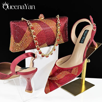 Festive Elegance Spot Goods Dazzling Heels and Chic Long Bag Clutch Perfect Combination Of Shoes And Bag for Special Occasions