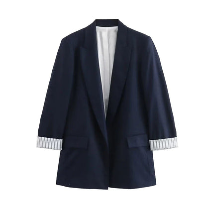 Women Fashion With Pockets Solid Blazer Vintage Notched Neck Long Sleeves Female Chic Lady Outfits