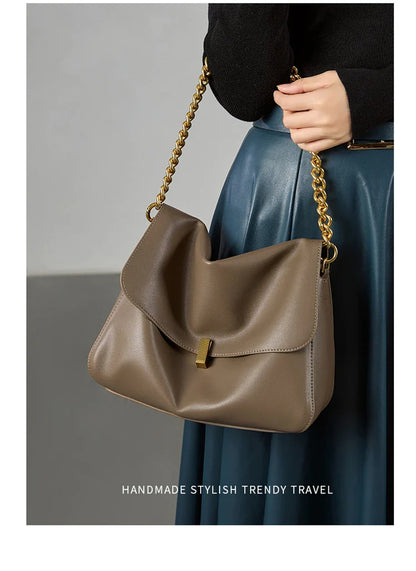 Genuine Leather Large Chain Shoulder For Women 2026 Luxury Designer Office Messenger Bags Satchel Cow Ladies Handbags