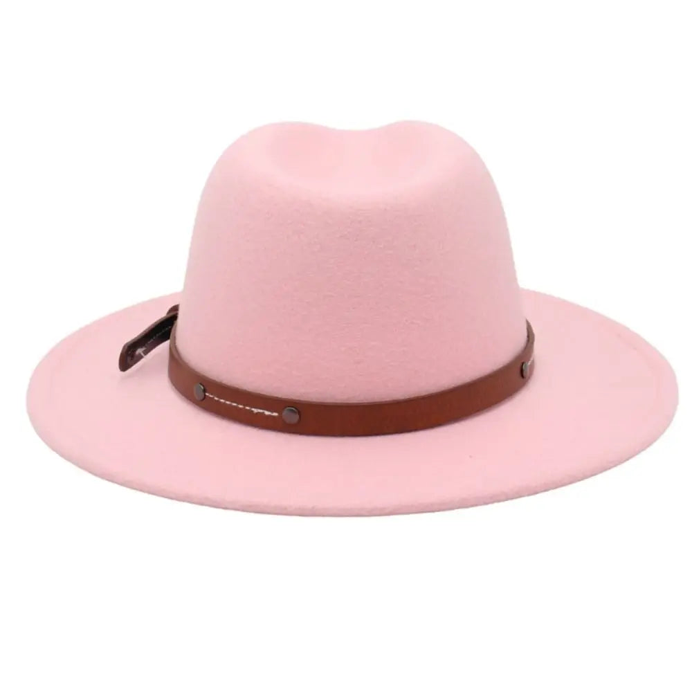 With Belt Buckle Felt Fedora Hats Fashion Vintage Wide Brim Panama Cap Soft Elegant Cowboy Cap Men Women
