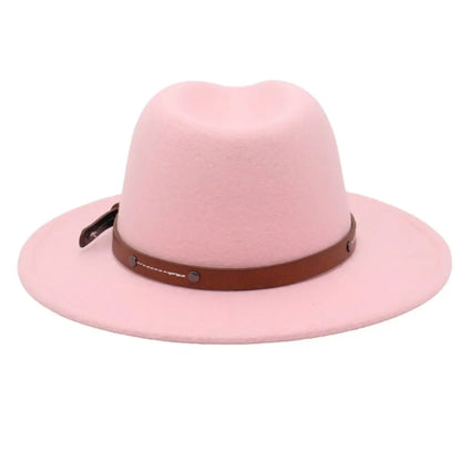 With Belt Buckle Felt Fedora Hats Fashion Vintage Wide Brim Panama Cap Soft Elegant Cowboy Cap Men Women