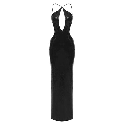 Women'S Gold Sequins Luxury Party Gown Sexy Backless  Long Dress For Wedding Banquet Party Female Clothing