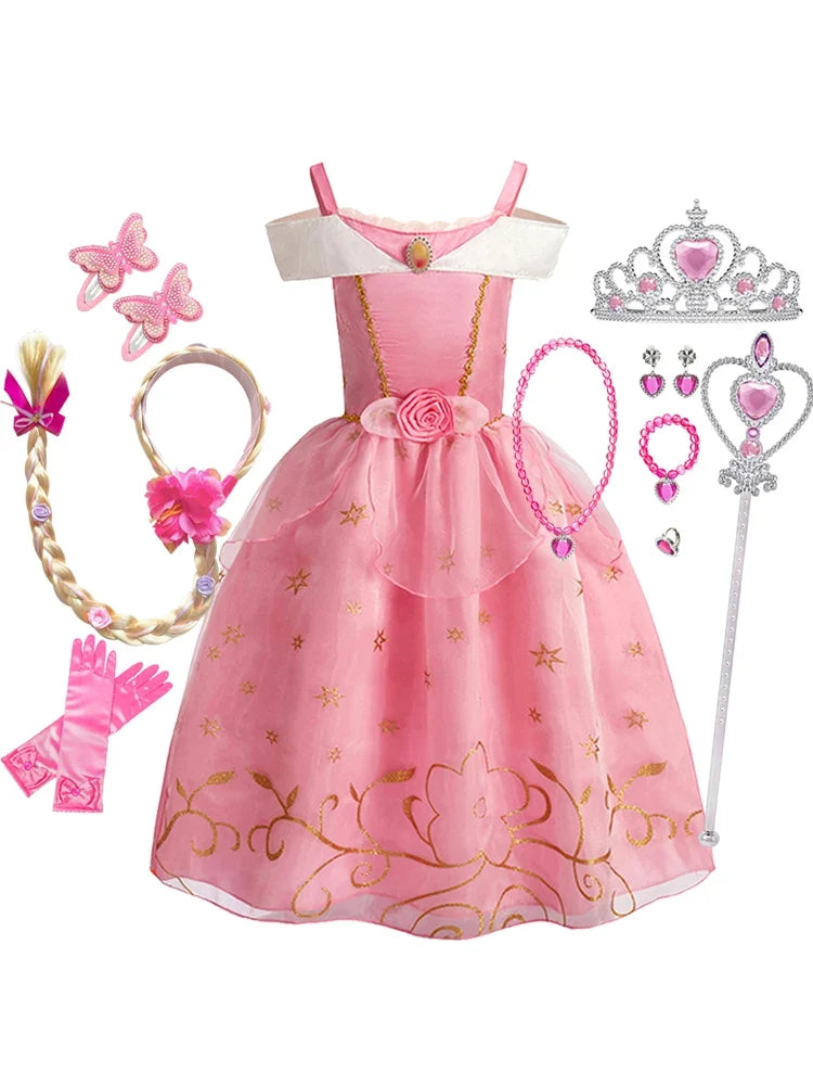 Children Princess Costume Cosplay Dress Girls Halloween Carnival Birthday Outfit Party Sleeping Beauty Ball Gown