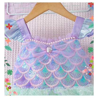 2025 Little Girls Mermaid Dress Ariel Party Clothing Casual Princess Birthday Outfit Wear Summer Elegant Gown