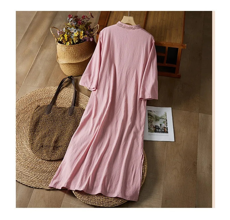 Embroidery Ethnic Style Fashion Clothes Vintage Cotton Linen Streetwear Harajuku Chinese Style Summer Dress for Women Clothing