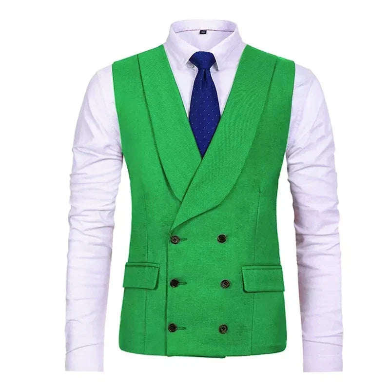 Men Vest Gray Double Breasted Casual Business Waistcoat Jacket Formal Slim For Groosmen Wedding Banquet Suit