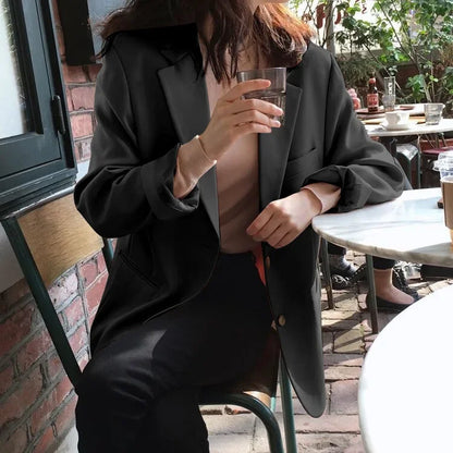 Chic Black Women's Short Suit Jacket Korean Style Casual High-End Feeling Spring Autumn New Fashion Polyester Fiber Coat