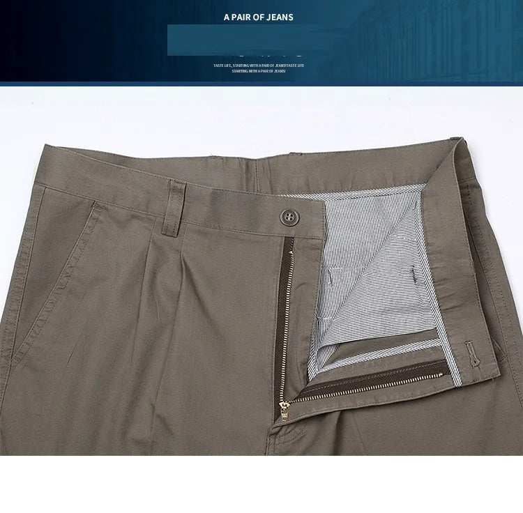 High Waist Double Pleated Warm Thick Fleece Winter Casual Pants Men Loose Straight  Cotton Office Trousers Plus Size 42 44 46