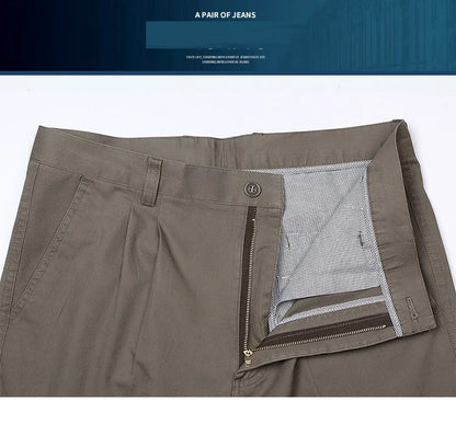 Double Pleated Straight Loose Casual Pants Men Classic Black Trousers High Waist Thick Autumn Cotton  Office Suit Pants 42 44 46