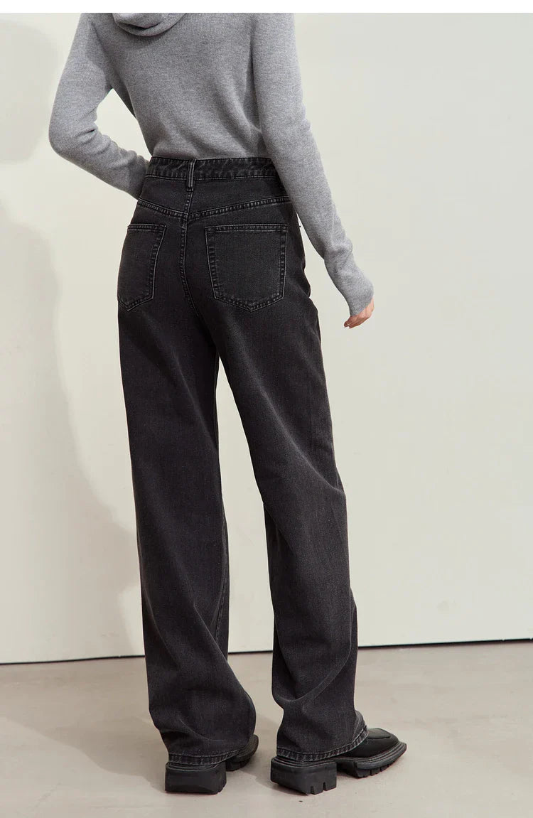 Minimalism Women's Jeans 2024 Autumn New Casual Cotton Denim Pants Retro Trendy Loose Straight Wide-leg Trousers 12443249