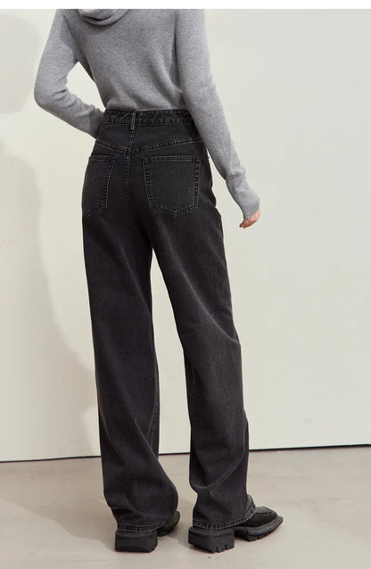 Minimalism Women's Jeans 2024 Autumn New Casual Cotton Denim Pants Retro Trendy Loose Straight Wide-leg Trousers 12443249