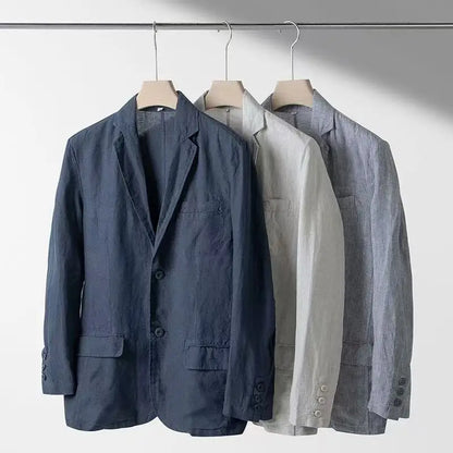 2025 Summer New Men's Linen Casual Suit Coat Solid Color Lightweight Breathable Luxury Cotton Hemp Top 100% Linen Fabric